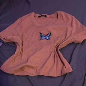 Butterfly Embroidered Women's Top - Brown